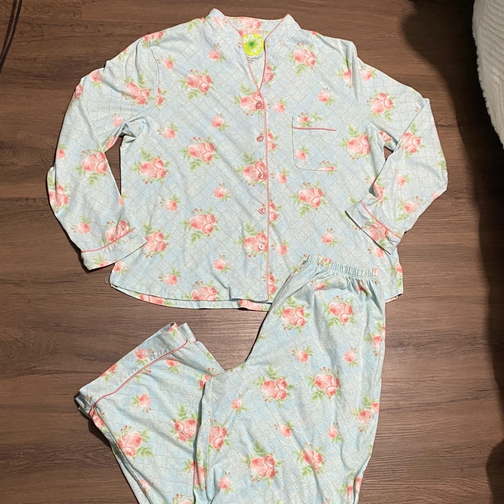 White Orchid Peony Print 2-PC Pajama Top & Pants set size PL